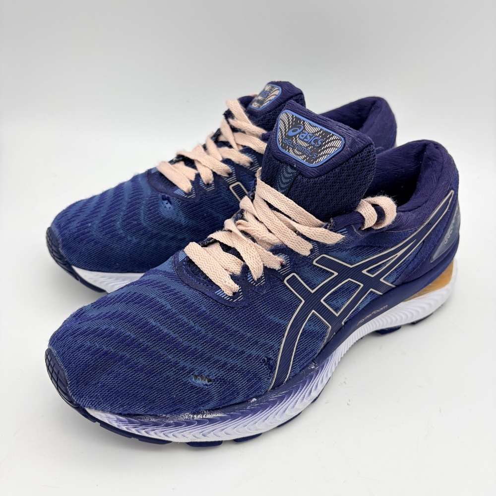 ASICS Womens Gel-Nimbus 22 Navy Blue Pink Running Shoes Size 7 Wide Training Gym